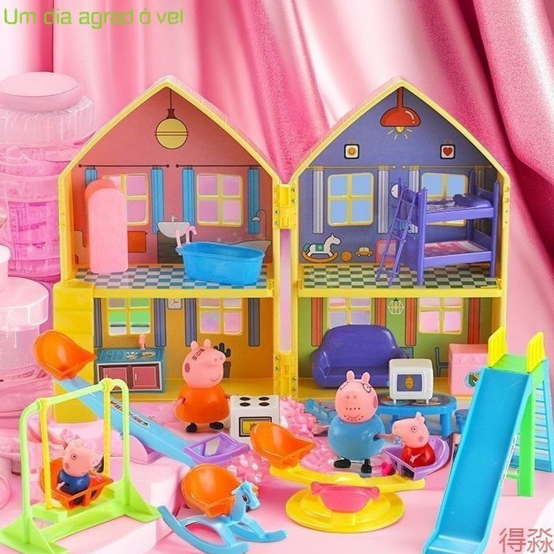 2024 Peppa Pig Casa de Brinquedos de Luxo Dupla Face para Festas em Família, Figuras de Ação Educativas e Bonecas para C