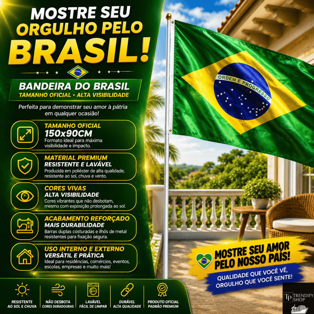 Bandeira Brasil 150x90cm Grande Seleção Brasileira Torcida Futebol Copa Para Bastão