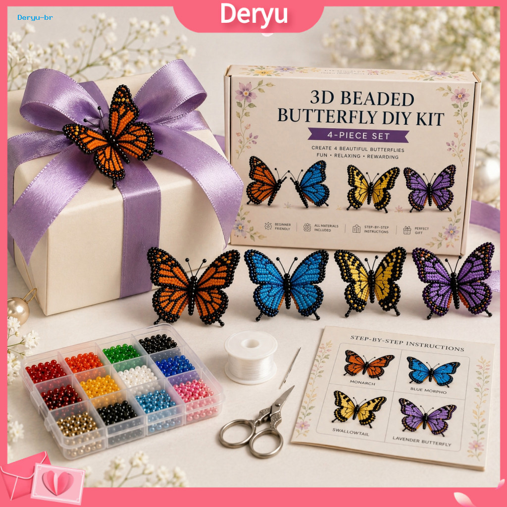 Mini Butterfly Decorations Handmade Crafts 3d Beaded Craft Kit Diy Tiny Art Set 4 Cute Butterflies for Beginners Lovers