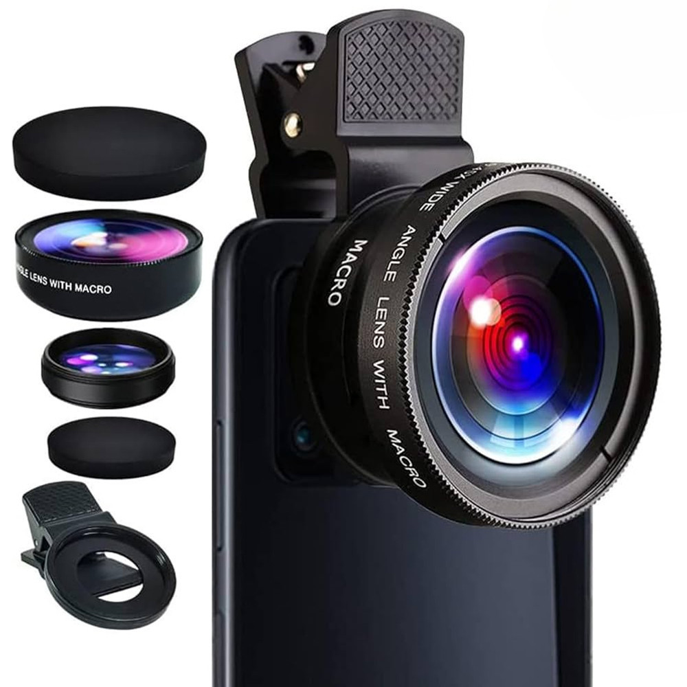 Kit Lente para Celular 2 em 1 HD Grande Angular e Super Macro com Clip Universal Compatível com Smartphones