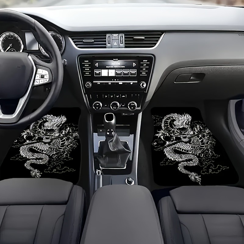 Conjunto de 4 peças dominador dragão chinês dragão rei impresso tapete Universal para pés de carro, confortável durável,