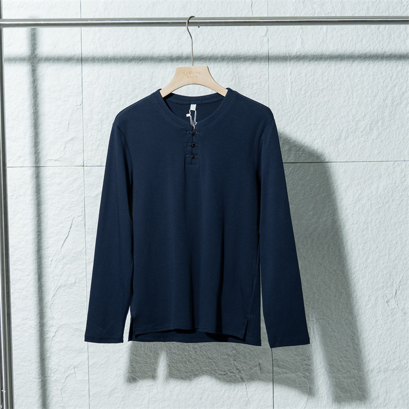 Primavera masculino estilo chinês Design Casual manga comprida camiseta masculina confortável pele-amigável All-Match mo