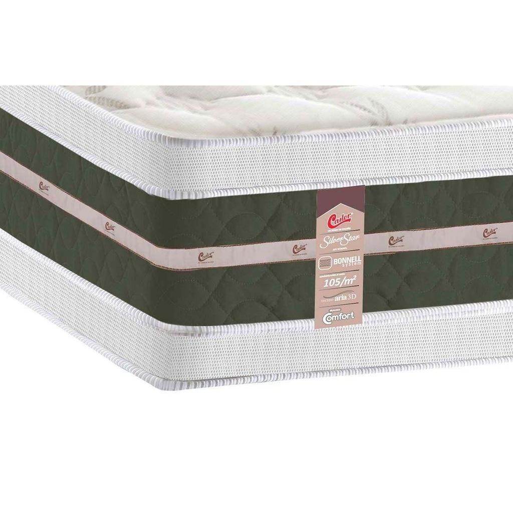 Cama Box Baú Casal: Colchão Molas Ensacadas Castor Pocket Silver Star Air Max 3D + Base CRC Suede Gray(138x188) — imagem 2 de 2
