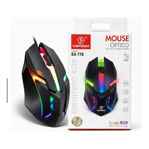 Mouse Gamer Kapbom KA-778 Óptico com Fio USB Luzes RGB