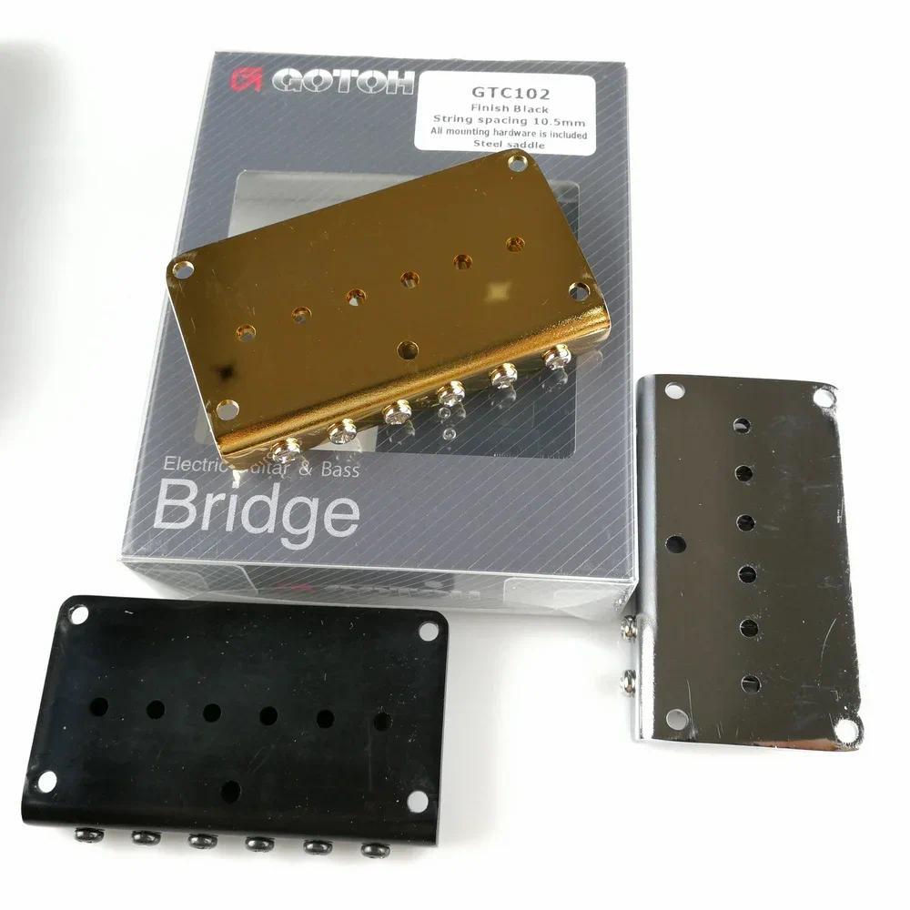 Ponte Fixa Para Guitarra Elétrica GOTOH GTC102 Original Genuína Com Acabamento Em Sela De Aço Cromado Preto Dourado