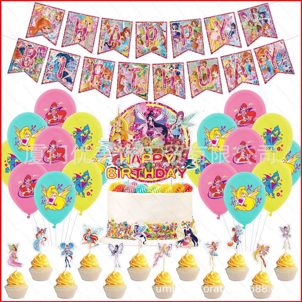 DC1 WINX CLUB Tema Crianças Decorações De Festa De Aniversário banner Bolo topper Balões Conjunto Suprimentos
