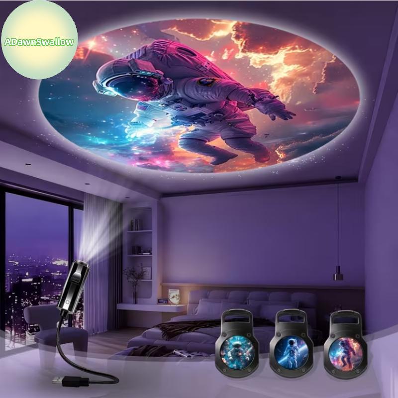 Imagem ADS 3 Slides Planeta Astronauta Luz De Projeção Noturna Lâmpada De Decoração De Teto Para Quarto De Crianças Relaxante G