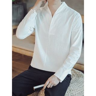 Estilo chinês estilo chinês algodão linho de manga comprida camiseta masculina camisa de fundo de linho Tang terno mascu