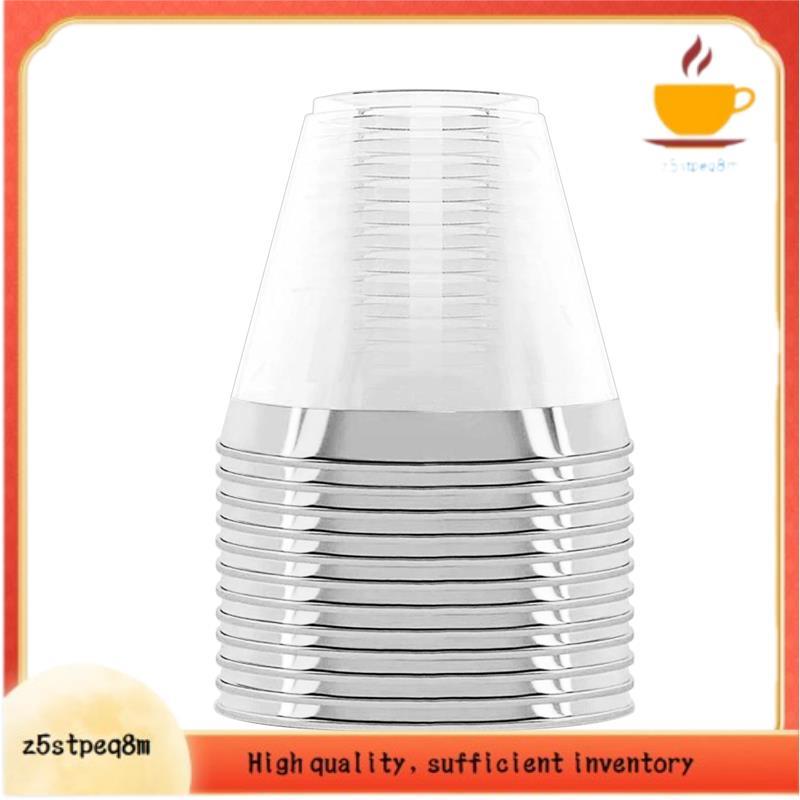 Copo De Plástico 9 Oz Descartável Duro Vinho Festa De Casamento Transparente-Borda De Prata