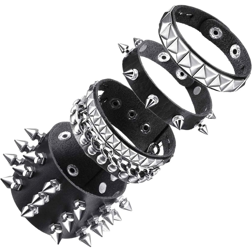 4 Peças Y2K Indie Grunge Studs Cravado Pulseira Goth Jóias Acessórios Para Legal Rocker Skater Biker , Masculino Punk Pr