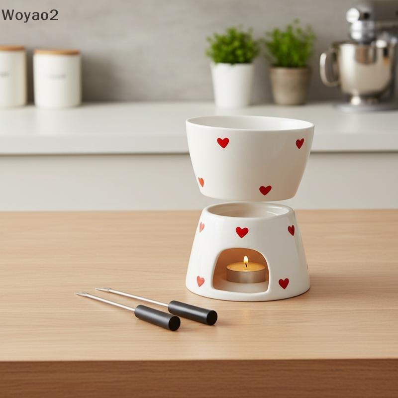 [Woyao2] Conjunto De Fondue De Chocolate De Cerâmica Base Durável À Prova De Calor Para Máquina De Lavar Louça Fácil De