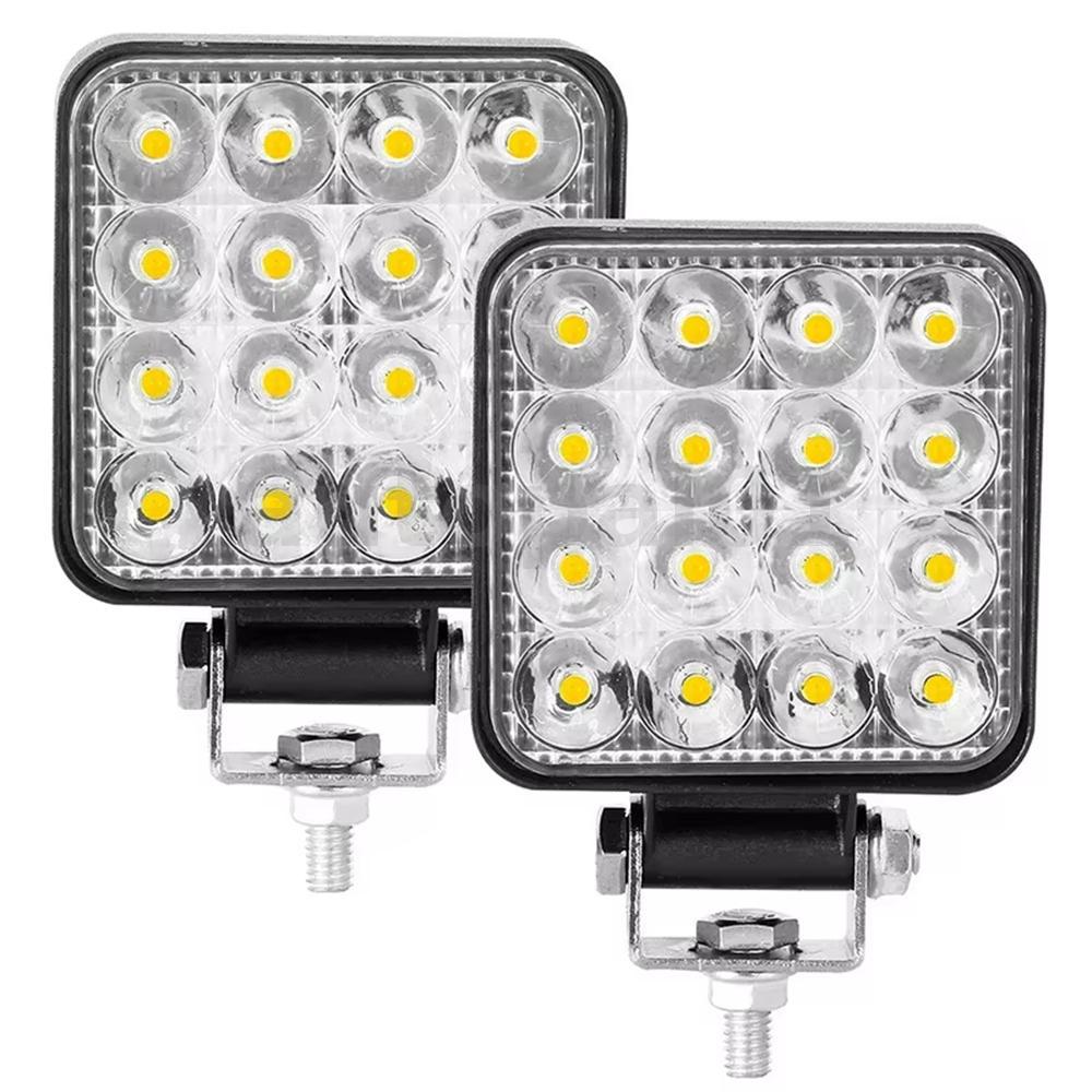 2 Pçs 48W Holofote Quadrado Luz De Trabalho 12V 24V Condução Lâmpada Auxiliar Para Jeep Caminhão Trator Offroad 4x4 ATV