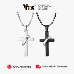 Colar De Cruz Vnox Para Homens , Aço Inoxidável Preto Prata Jesus Cristo Crucifixo Catolicismo 70 Cm Joia Presente