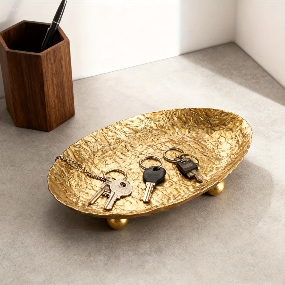 Bandeja De Armazenamento De Mesa ADAMES , Joias Com Textura De Martelo Dourado , Placa Chave De Ferro Forjado Design De