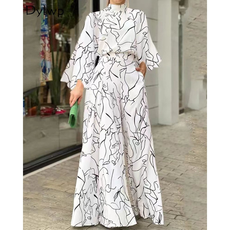 Macacão Longo Feminino com Estampa Elegante, Mangas Longas e Costas Largas UG88