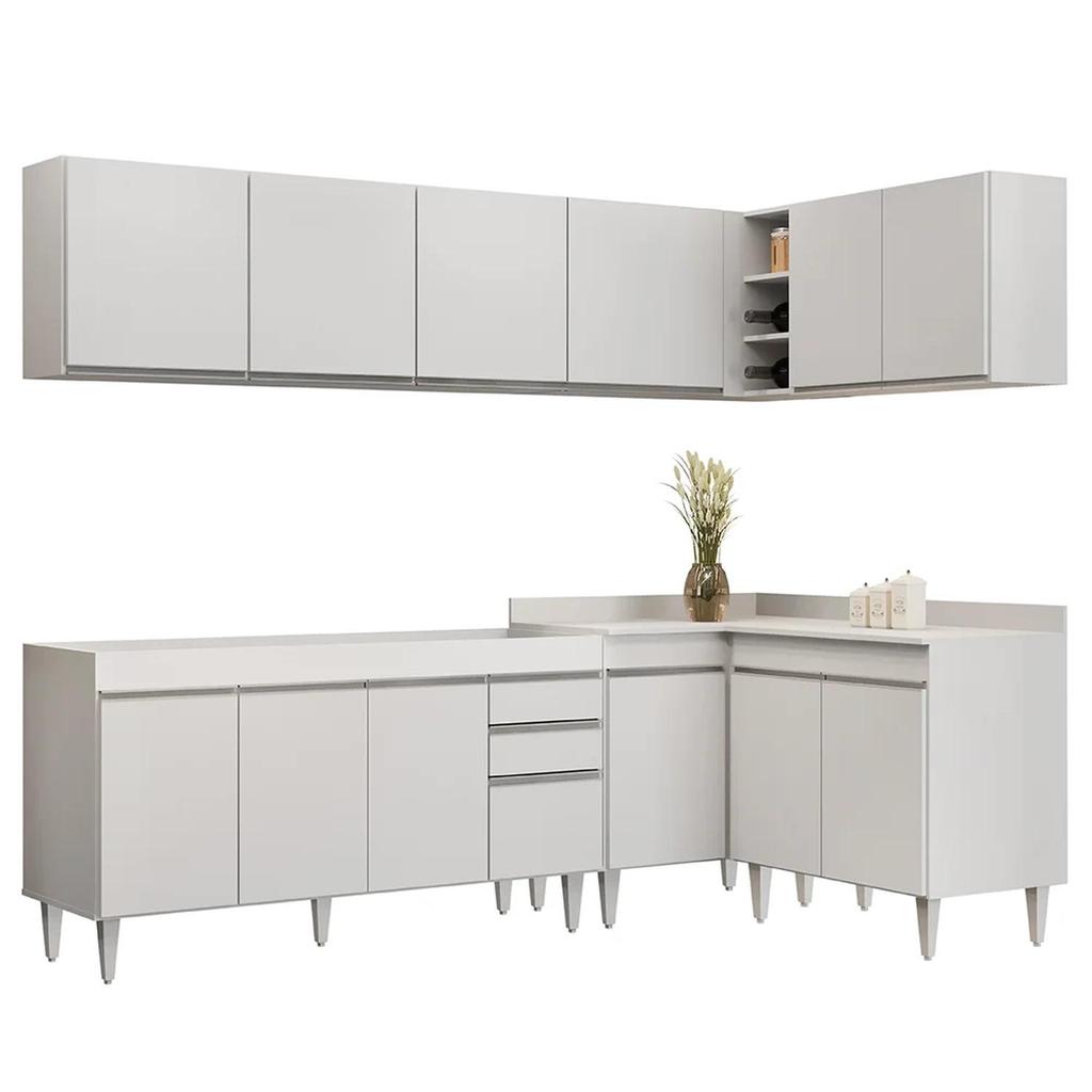 Armário de Cozinha Modulado de Canto 6 Peças CP31 Balcão sem Tampo Branco - Lumil