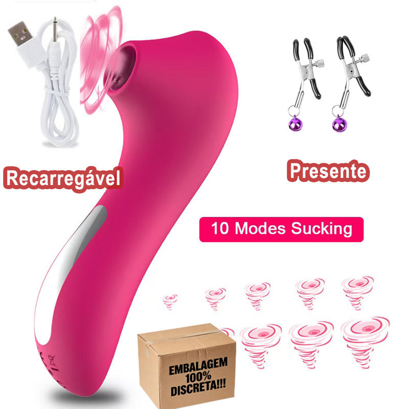 SEX SHOP Vibrador Estimulador Sugador de Clitóris e Mamilo Recarregável 10 frequências