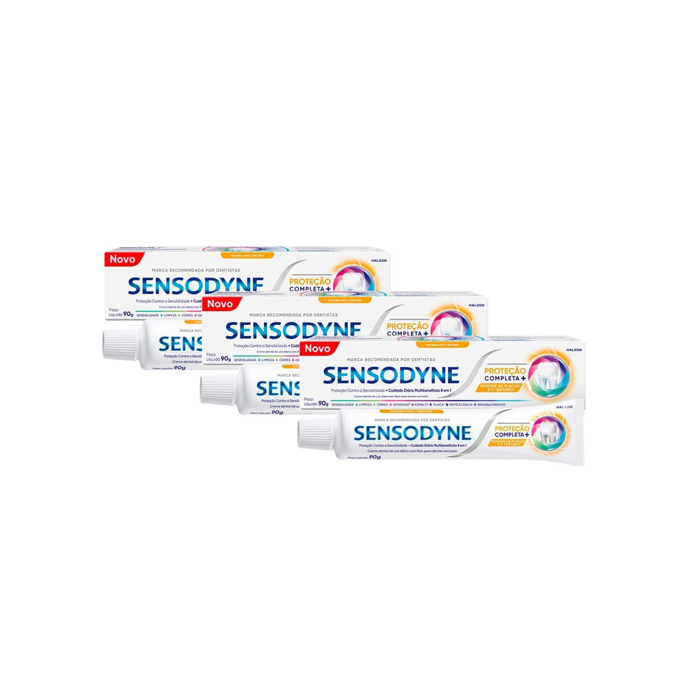 Kit 3 Creme Dental Sensodyne Proteção Completa Sistema Anti-tártaro 90g