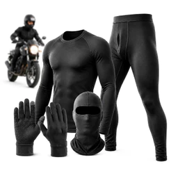 Kit Térmico Moto Masculino 4 Peças Segunda Pele Inverno Com Balaclava E Luva Touch