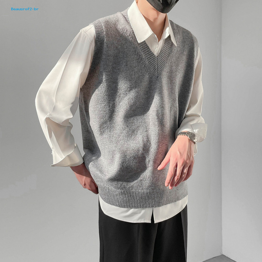 Fashionable Vest Men's V-neck Knit Sweater Sleeveless Pullover Casual Loose Fit for Daily Wear and Business Attire – L