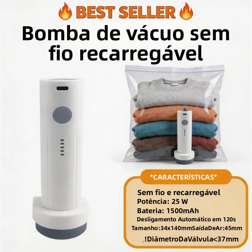 Bomba de Vácuo Elétrica Portátil para Sacos Comprimidos, Baixo Ruído, Recarregável, Mini Seladora a Vácuo para Roupas, S