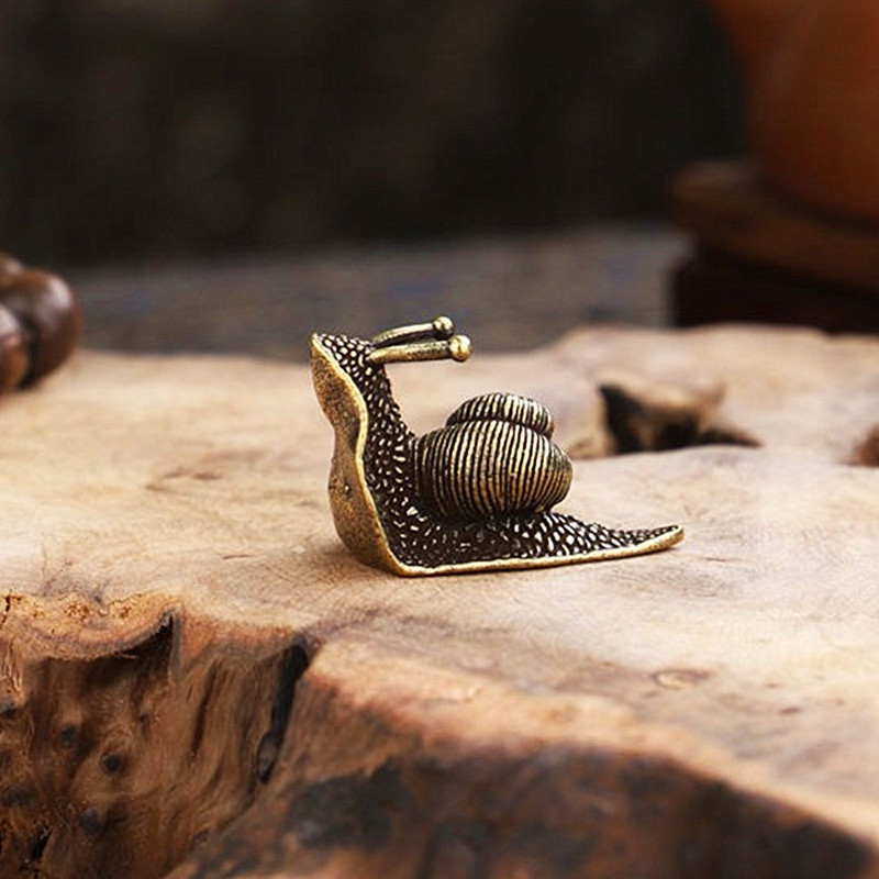 Estátua de Caracol Miniatura Vintage em Cobre Puro, Ornamento Antigo em Bronze, Decoração Colecionável para Sala de Esta