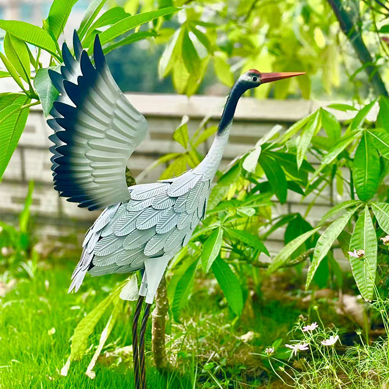 Simulação de ferro arte Egret ornamentos ao ar livre lagoa parque paisagem Animal pássaro guindaste ferro arte pátio dec