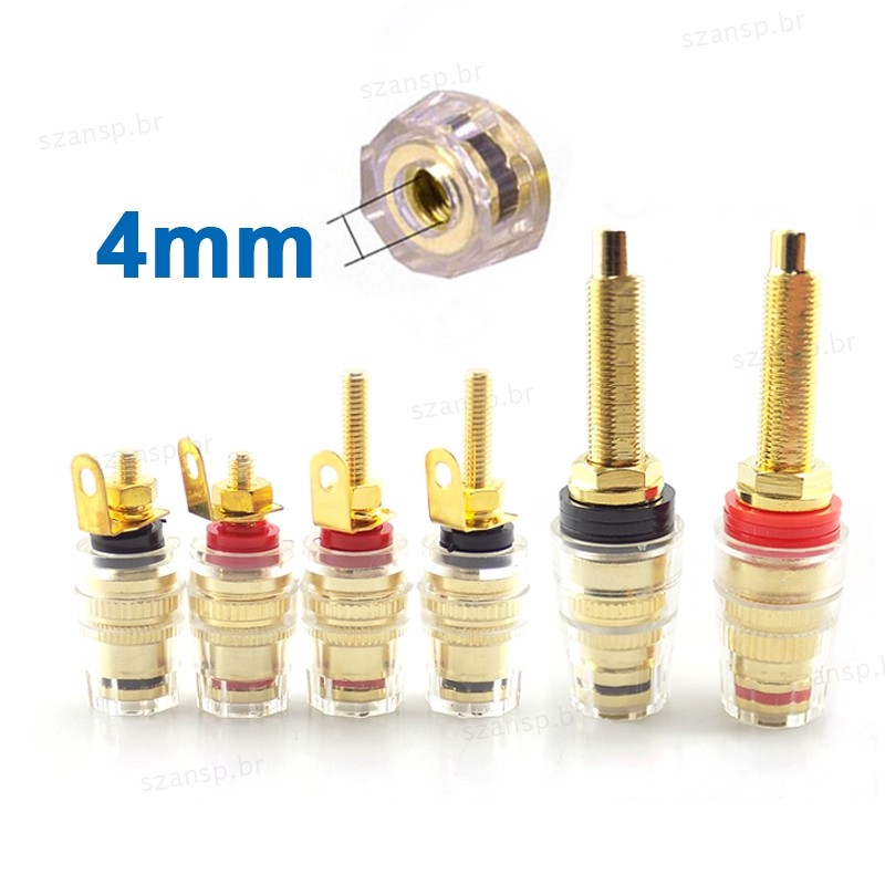 4MM 1 Par Vermelho + Preto Banana Tomada jack Conector Rosca Amplificador Médio Alto-Falante Terminal Ligação Pós Áudio