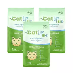 Kit 3 Areias Higiênicas CatLifeBio Areia Média Para Gato 4Kg