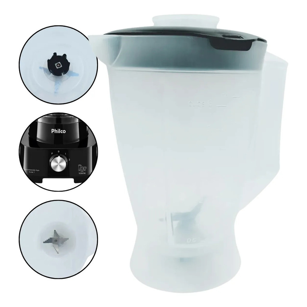 Copo Jarra Multiprocessador Stylo 5 Em 1 Pmp01 Pmp 02 Micromax Translucido Liquidificador Filco