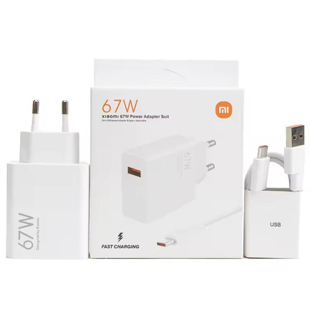 Carregador Xiaomi 67W Fonte + Cabo Tipo C 6A 1 Metro Super Rápido Bivolt