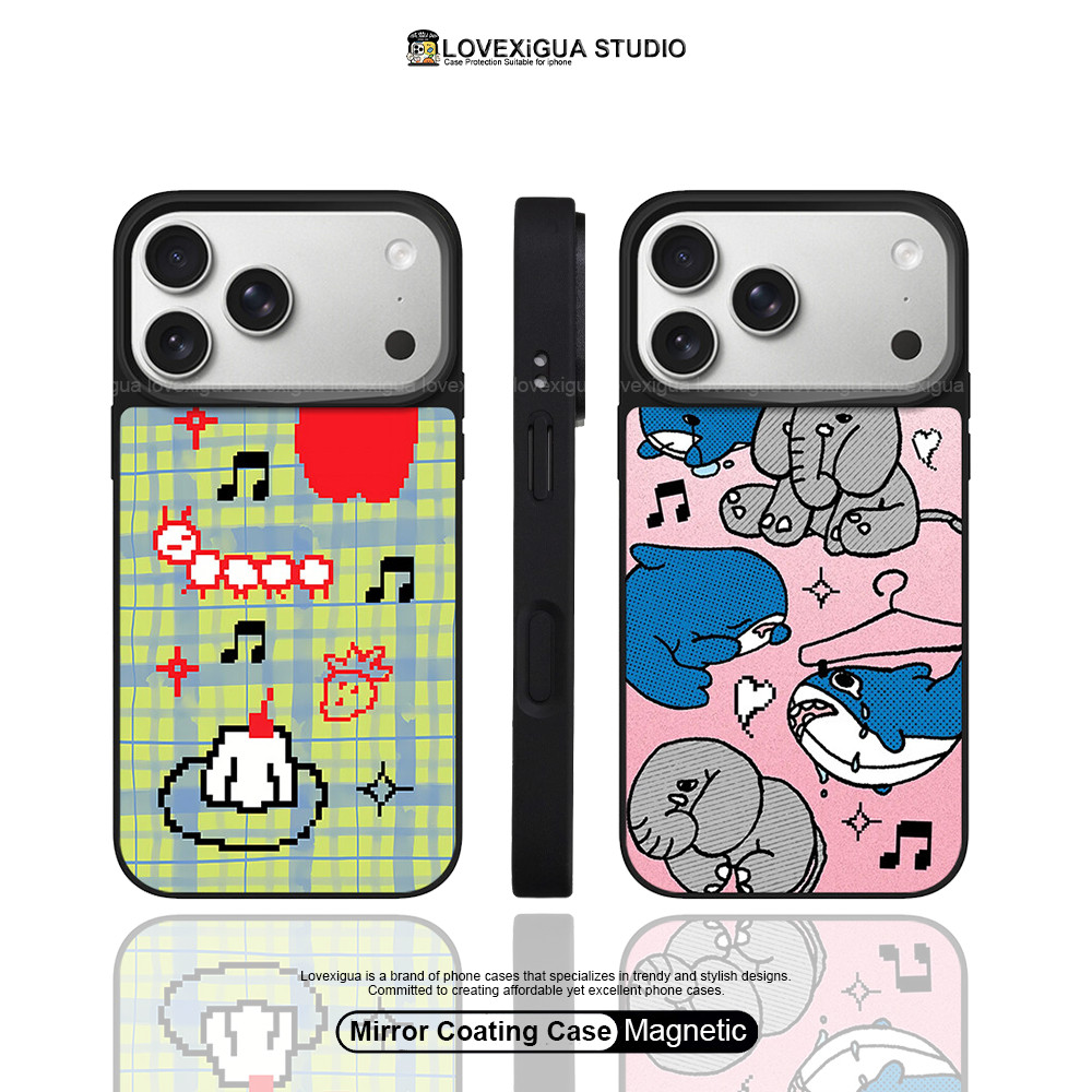 Linda Ilustração Caterpillar Com Revestimento Espelhado Capa De Telefone Magnética Para iPhone 17Pro Max 17 Air 16 Plus