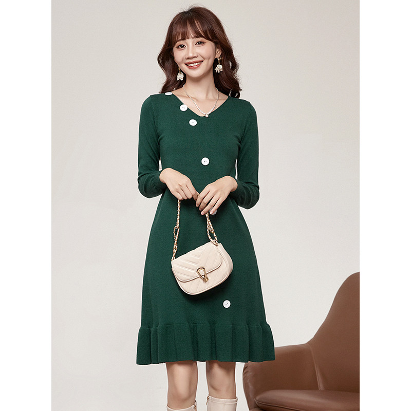 Série Zhuo?9 charme Olay desconto loja estilo de malha elegante temperamento saia média Micro-elástico vestido de saia d