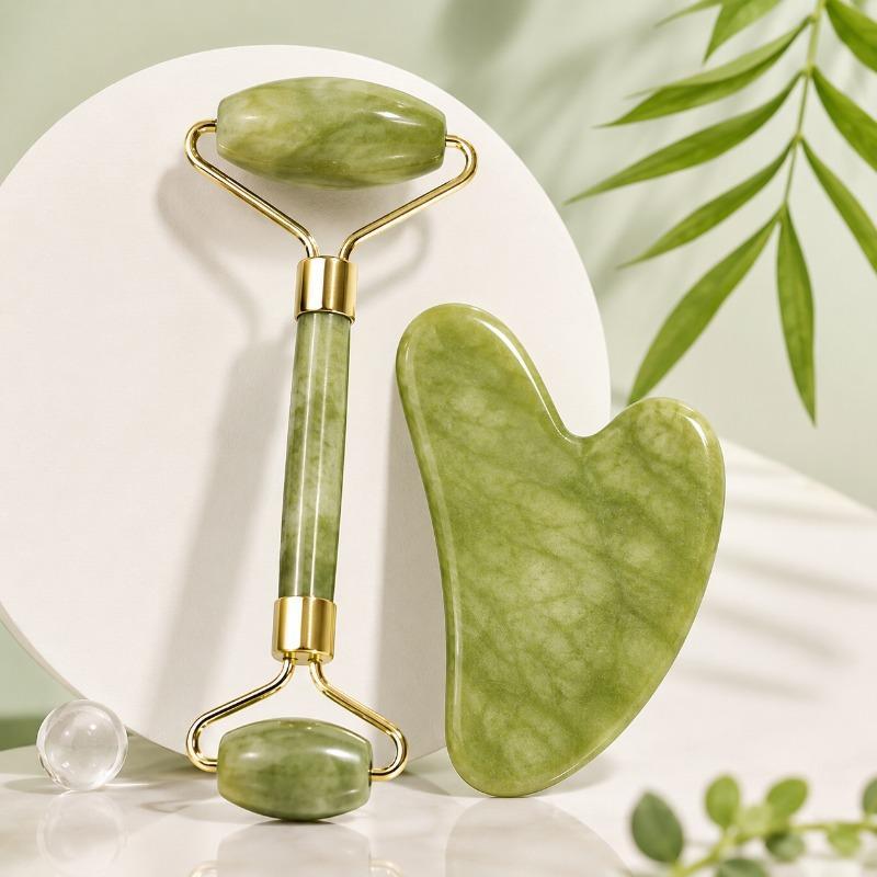 Kit Jade Roller e Pedra Gua Sha Massagem Facial para Cuidados com a Pele