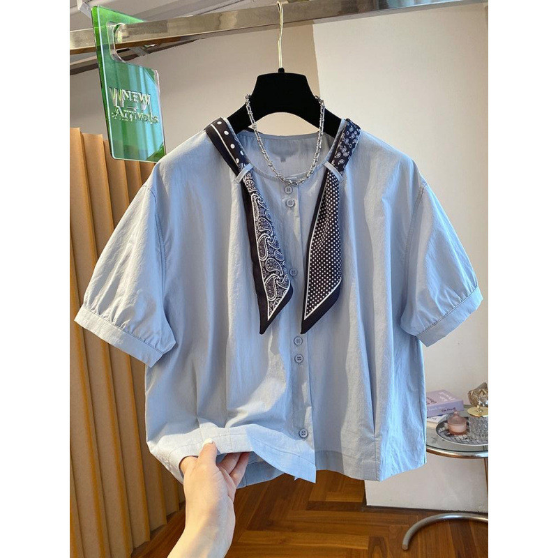 Blusa Feminina Manga Bufante Com Gola Lenço Babydoll Peplum Tops Elegantes Casuais Plissadas Camisas Soltas