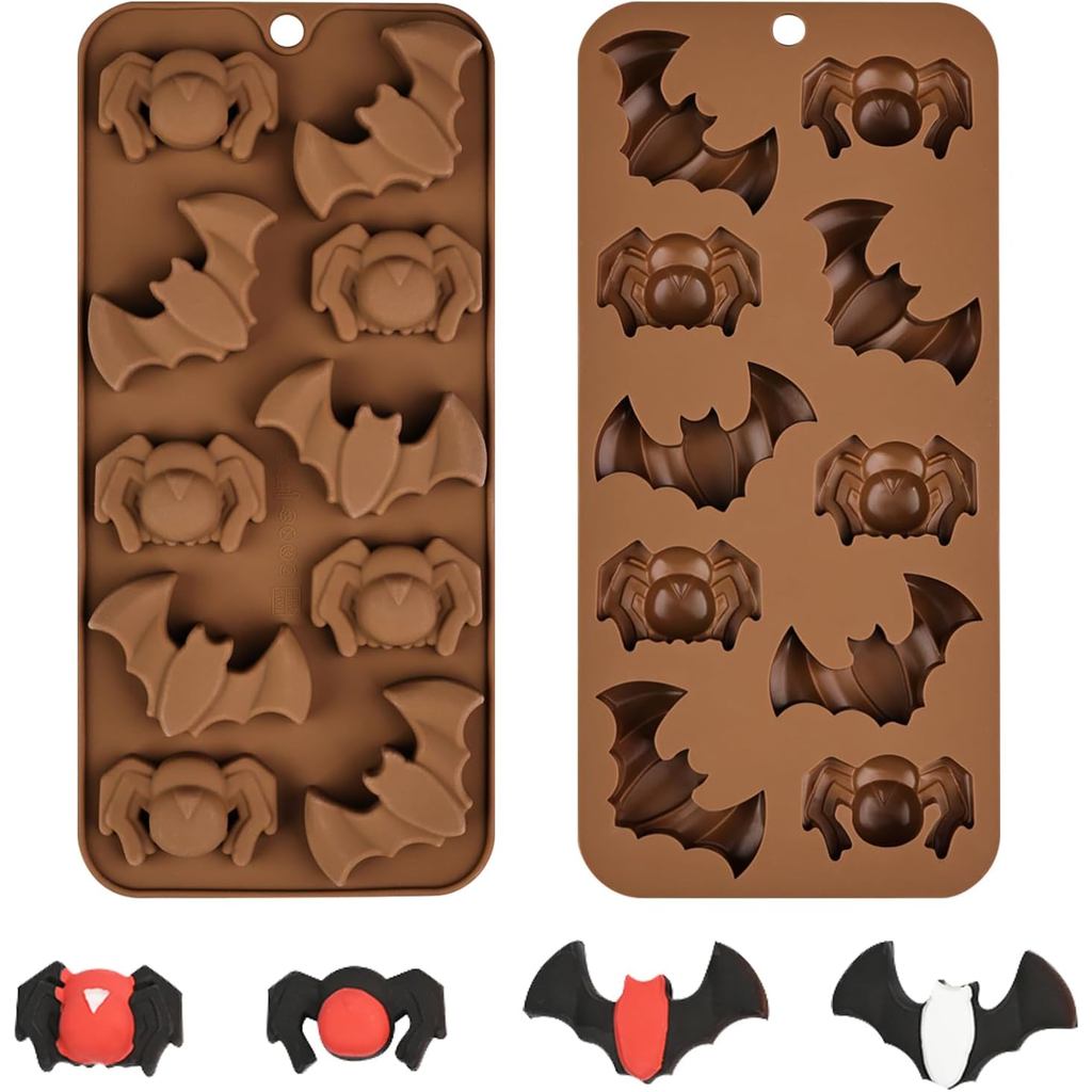 Moldes de Silicone para Chocolate de Halloween, 2 Peças, Moldes de Morcego e Aranha para Doces, Adequados para Decoraçõe