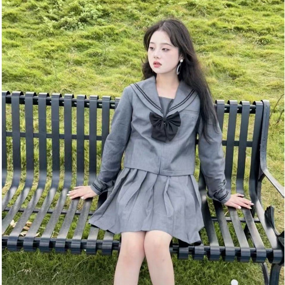 Novo estilo cinza dois livros terno médio estilo japonês estilo Preppy All-Match cinza JK saia curta material escolar fe