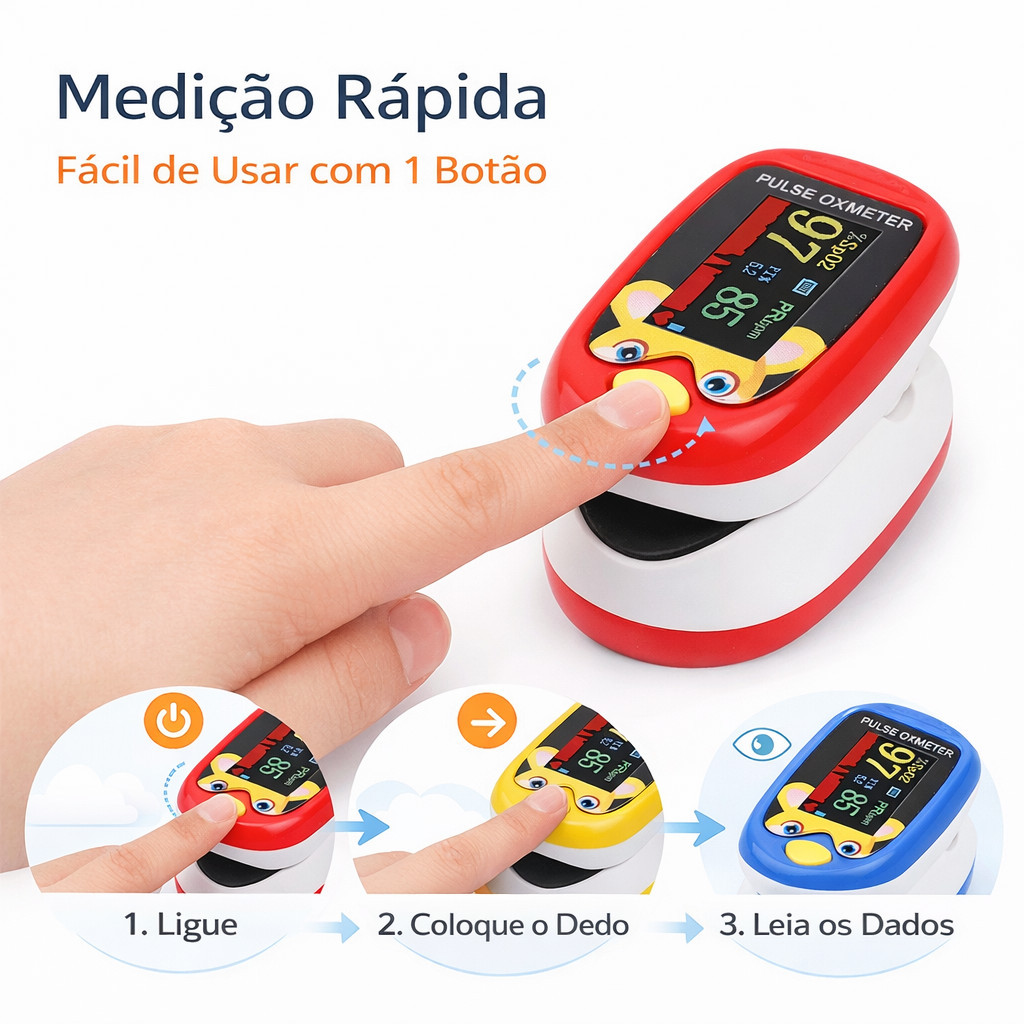 Oxímetro Infantil de Dedo SpO2 Medidor de Oxigênio no Sangue