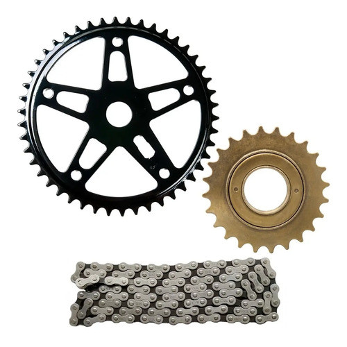 Kit Coroa 46 Dentes Preta+ Catraca 24 Dentes + Corrente Tec Grossa Bike Monark Bicicleta