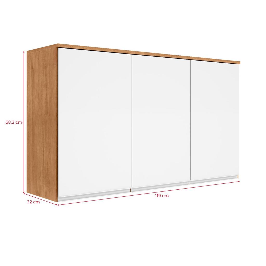 Armário Suspenso Para Cozinha 119cm Módulo 3 Portas Nina Amêndoa/Branco · foto 2