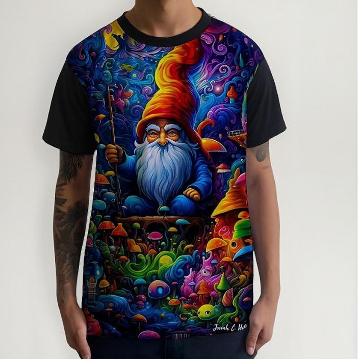 Camisa Camiseta Psicodélica Gnomo Rave Nave Cogumelo Unissex Infantil Adulto