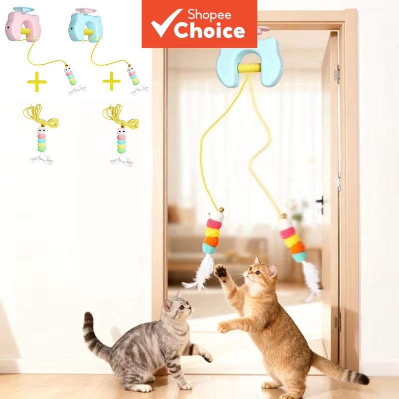 Novo Tipo de Brinquedo Elétrico de Gato com 2 Cordas, Pendurado na Porta com Pena Giratória Automática,