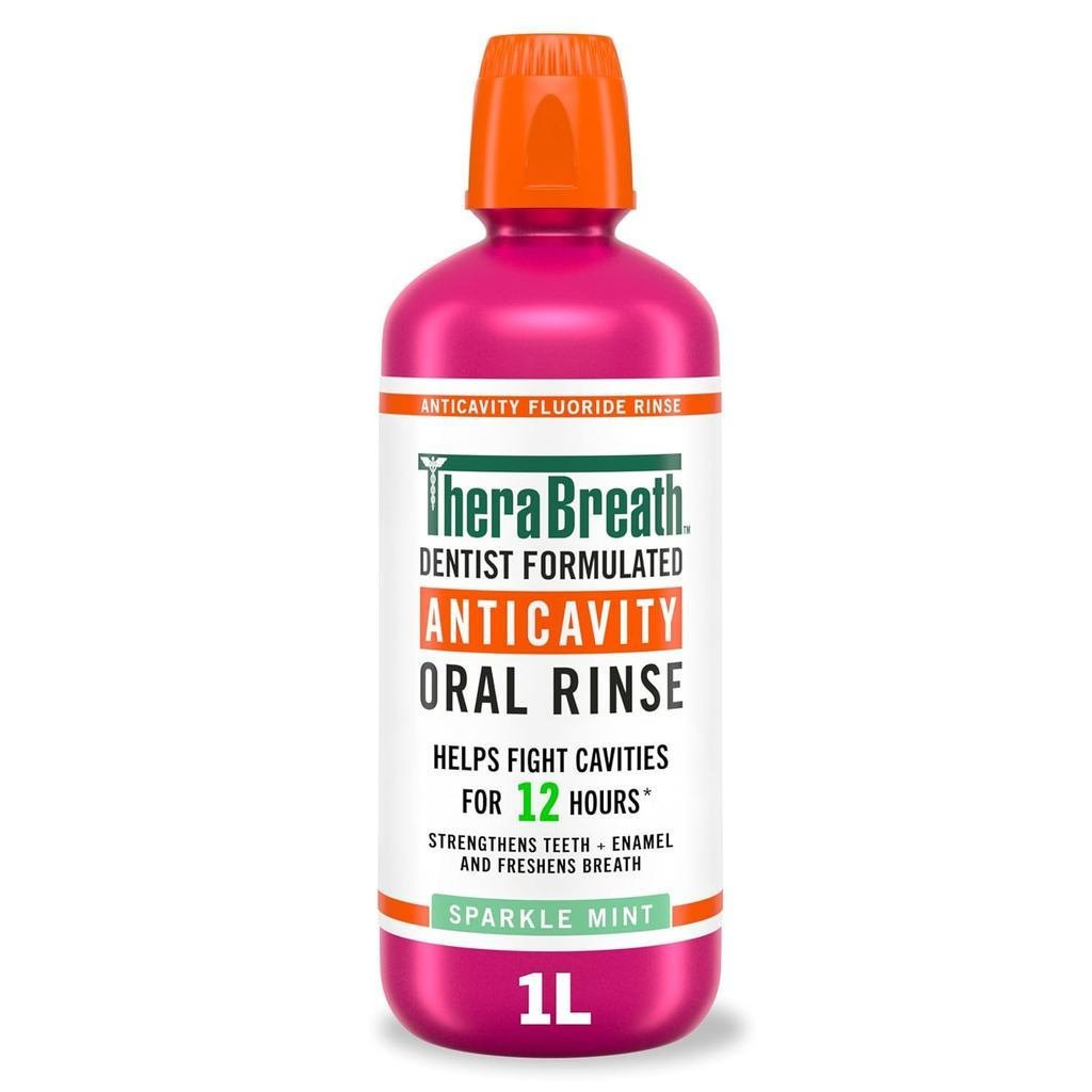 TheraBreath Enxaguante Bucal Anticárie com Fluoreto, Sabor Menta Refrescante, Fórmula de Dentista, 1 Litro RQ9C
