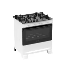 Fogão de Piso 5 Bocas Gás GLP Atlas Mônaco Top Glass Mesa de Vidro Temperado Automático Branco