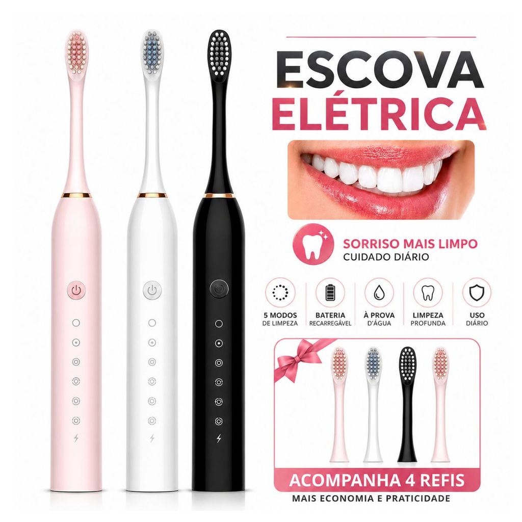 Escova de dentes elétrica recarregável Sonic IPX7