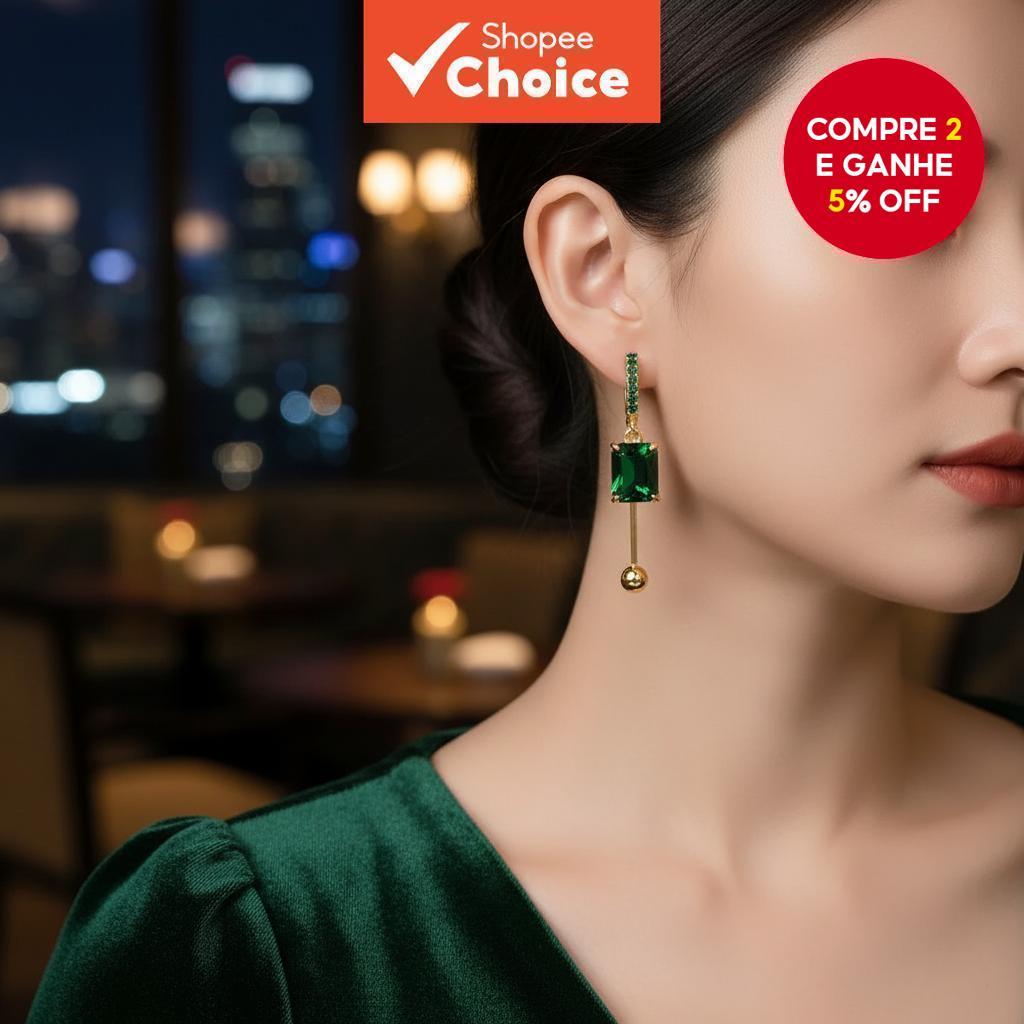 Moda Elegante Brinco Quadrado Verde Zircônia Para Mulheres