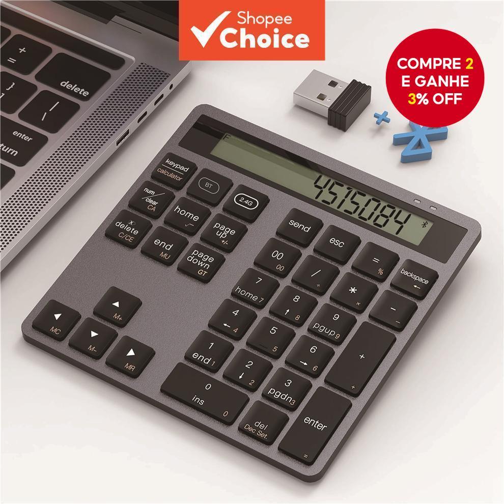 Teclado Numérico Ergonômico Bluetooth 2,4 GHz com Calculadora de Exibição 2 em 1, Teclado Numérico Portátil Sem Fio