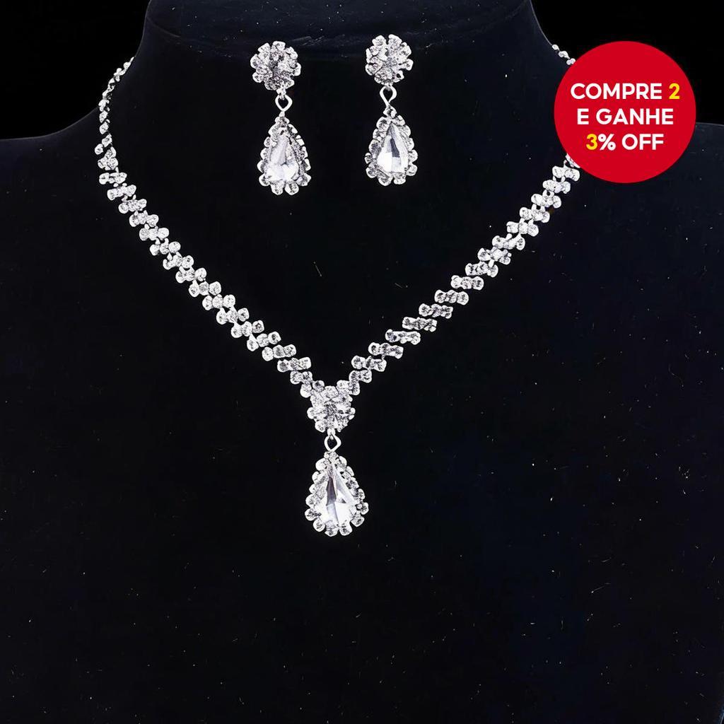 Banquete Nobre Forma De Lágrima Requintado Conjunto De Jóias Festa De Casamento Cristal Nupcial Coroa Colar Brincos Pres