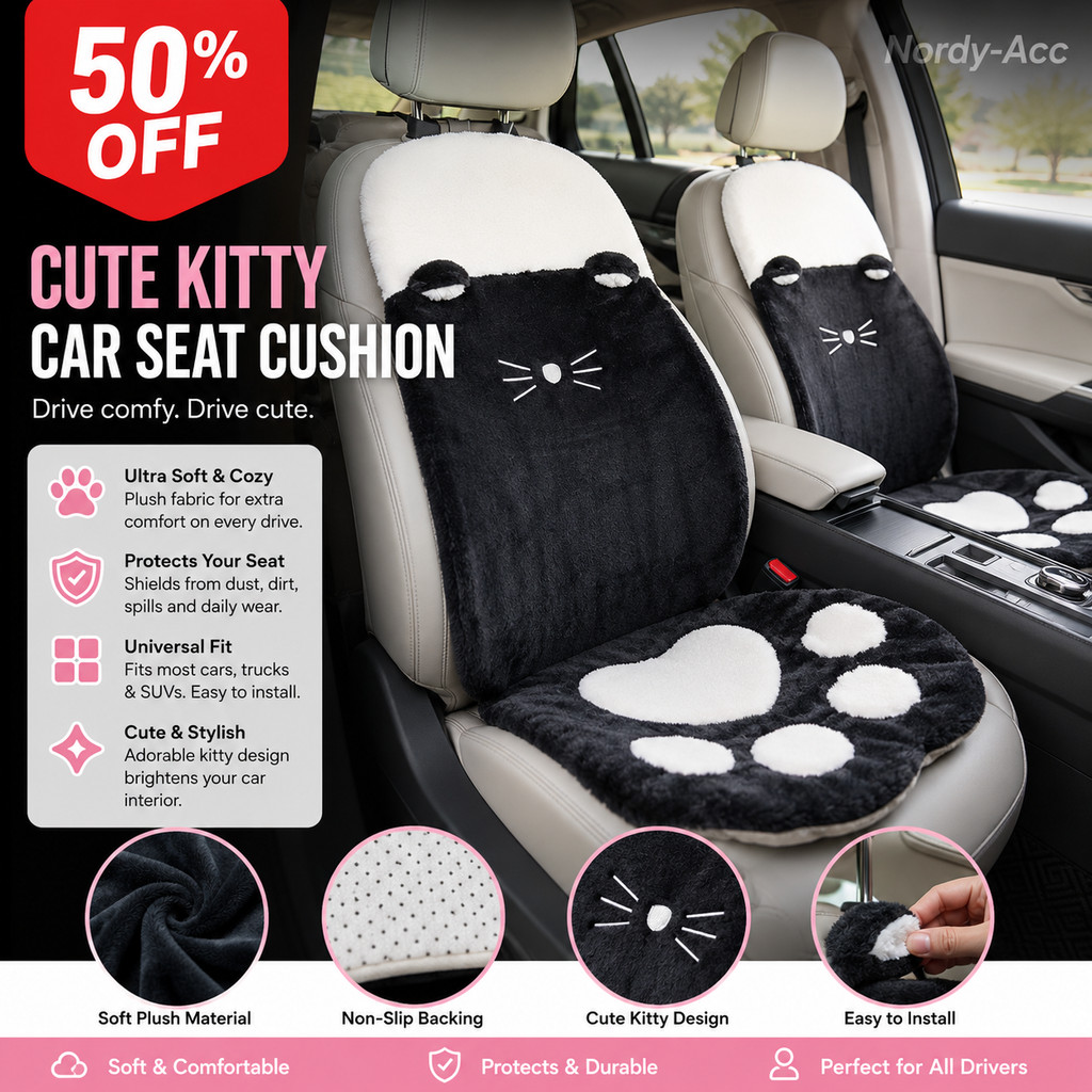 CUTE KITTY CARTOON Almofada De Assento De Carro Pelúcia Macia Capa Protetora À Prova De Poeira Tapete Quente Confortável