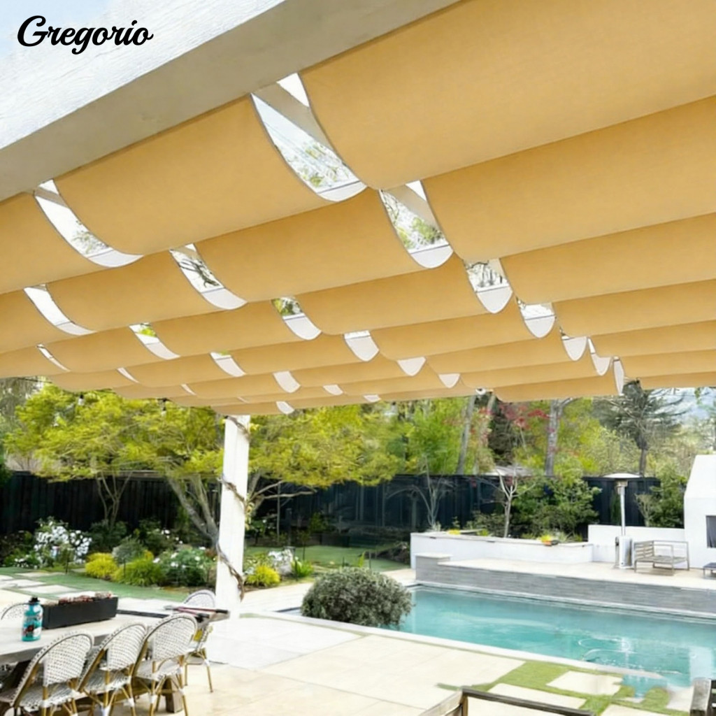 Retractable Shade Sail Waterproof Awning Sun with Eyelets Rope Adjustable Outdoor Canopy for Garden Patio Yard Lawn Uv f